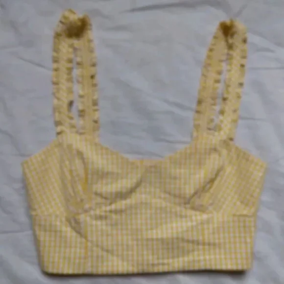 Zara Cropped Yellow White Gingham Tank Top Western Daisy Duke Boho Womens Small - Picture 2 of 12